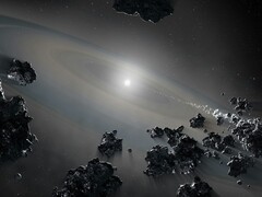 Een illustratie van talrijke asteroïden.