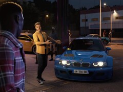 Screenshot van onthullingstrailer van Clutch met aangepaste BMW raceauto.
