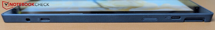 Links: Hoofdtelefoonaansluiting, USB-C (Thunderbolt 4), nano SIM, USB-C (10 Gbit/s)