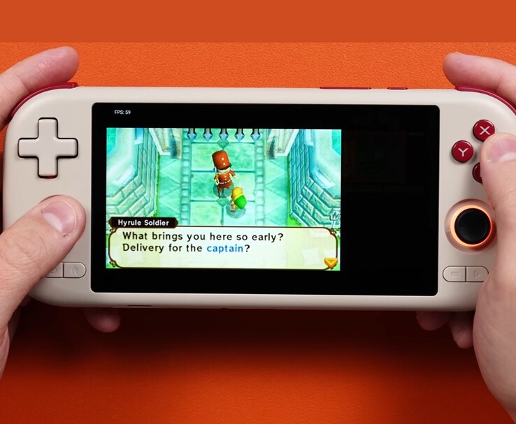 Mangmi Air X handheld met The Legend of Zelda: A Link Between Worlds op een 3DS emulator. (Afbeelding bron: Joey's Retro Handhelds)