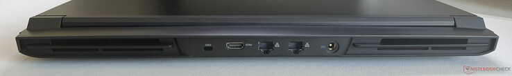 Achterkant: Kensington-slot, HDMI 2.1, 2x Ethernet (2,5 GBit/s), voeding
