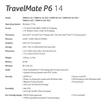 Acer TravelMate P6 14 specificaties