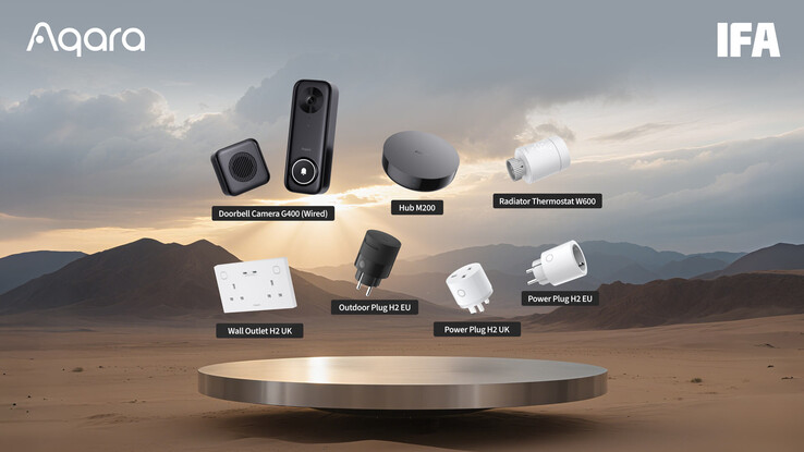 Aqara toonde de Hub M200 (boven, midden) samen met andere smart home-producten op IFA 2025. (Afbeeldingsbron: Aqara)