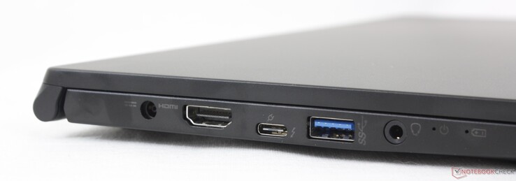 Links: AC-adapter, HDMI 2.0, USB-C met Thunderbolt 4 + DisplayPort + Power Delivery, USB Type-A USB 3.2 Gen. 1, 3,5 mm combo audio