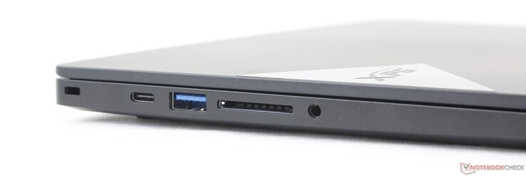 Links: Kensington-slot, USB-C 3.0 Gen. 2, SD-kaartlezer, 3,5 mm audio-aansluiting