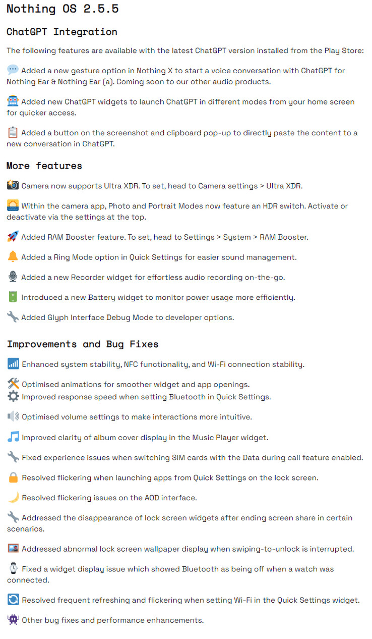 Nothing OS 2.5.5 voor Phone 2 complete lijst met veranderingen (Afbeeldingsbron: Nothing)