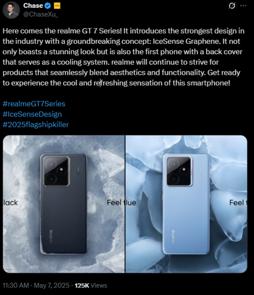 Realme GT 7 met IceSense Graphene koelsysteem. (Afbeeldingsbron: X)