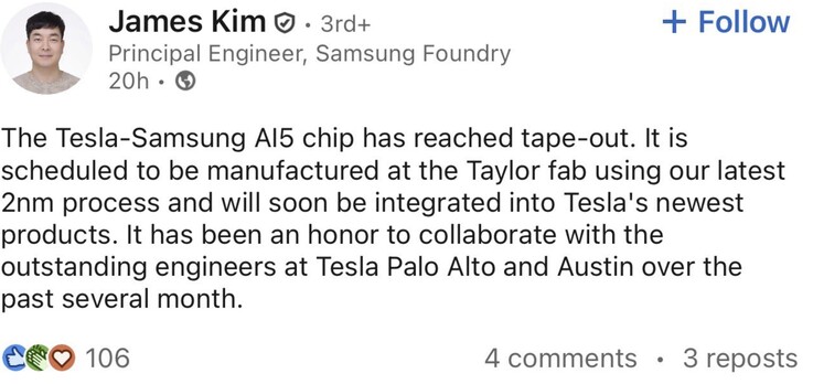 Samsung Tesla AI5-chip