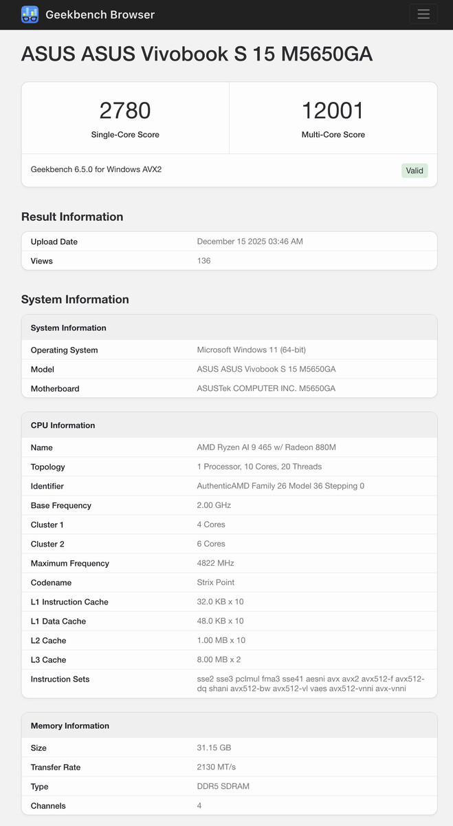 (Afbeeldingsbron: Geekbench)