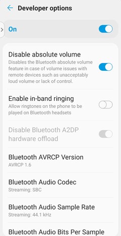 Als Disable Absolute Volume (Absoluut volume uitschakelen) is ingeschakeld, kunnen de volumeregelingen van het systeem en de hoofdtelefoon afzonderlijk worden uitgevoerd, waardoor superlage volumeregelingen mogelijk zijn. (Afbeeldingsbron: Notebookcheck)