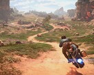 Een afbeelding van Kay Vess op haar speeder in Star Wars Outlaws.