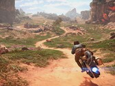 Een afbeelding van Kay Vess op haar speeder in Star Wars Outlaws.
