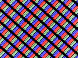 Het LC-beeldscherm gebruikt een klassieke RGB-subpixelmatrix die bestaat uit een rode, een blauwe en een groene lichtemitterende diode.