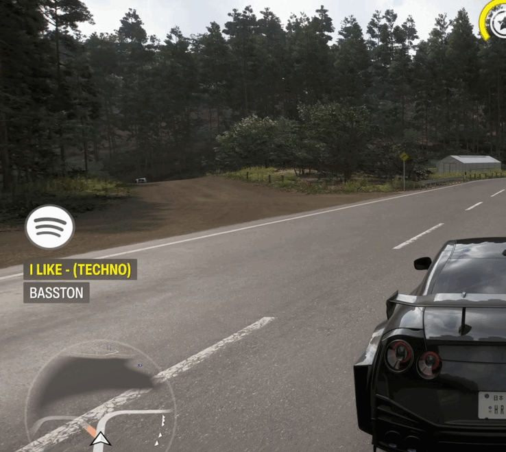 In-game HUD met Spotify integratie met de mod.
