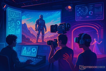 Een futuristische filmset aangedreven door virtuele productie, AI en VR-technologie (Beeldbron: OpenAI/DALL-E)