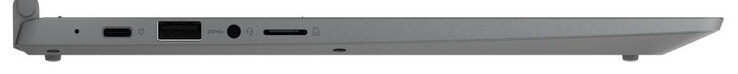 Linkerzijde: een USB 3.2 Gen 1 Type-C-poort (DisplayPort, Power Delivery), een USB 3.2 Gen 1 Type-A-poort, 3,5-mm gecombineerde hoofdtelefoon/microfoon-aansluiting, microSD-kaartlezer