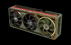De ROG Astral GeForce RTX 5080 Doom Edition heeft vier koelventilatoren. (Afbeeldingsbron: Asus/Bethesda)