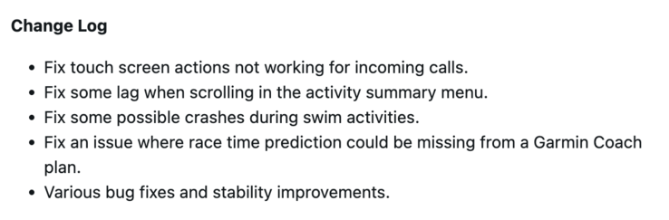 Softwareversie 27.09 changelog voor andere Garmin Forerunner smartwatches. (Afbeeldingsbron: Garmin)