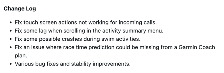 Softwareversie 27.09 changelog voor andere Garmin Forerunner smartwatches. (Afbeeldingsbron: Garmin)