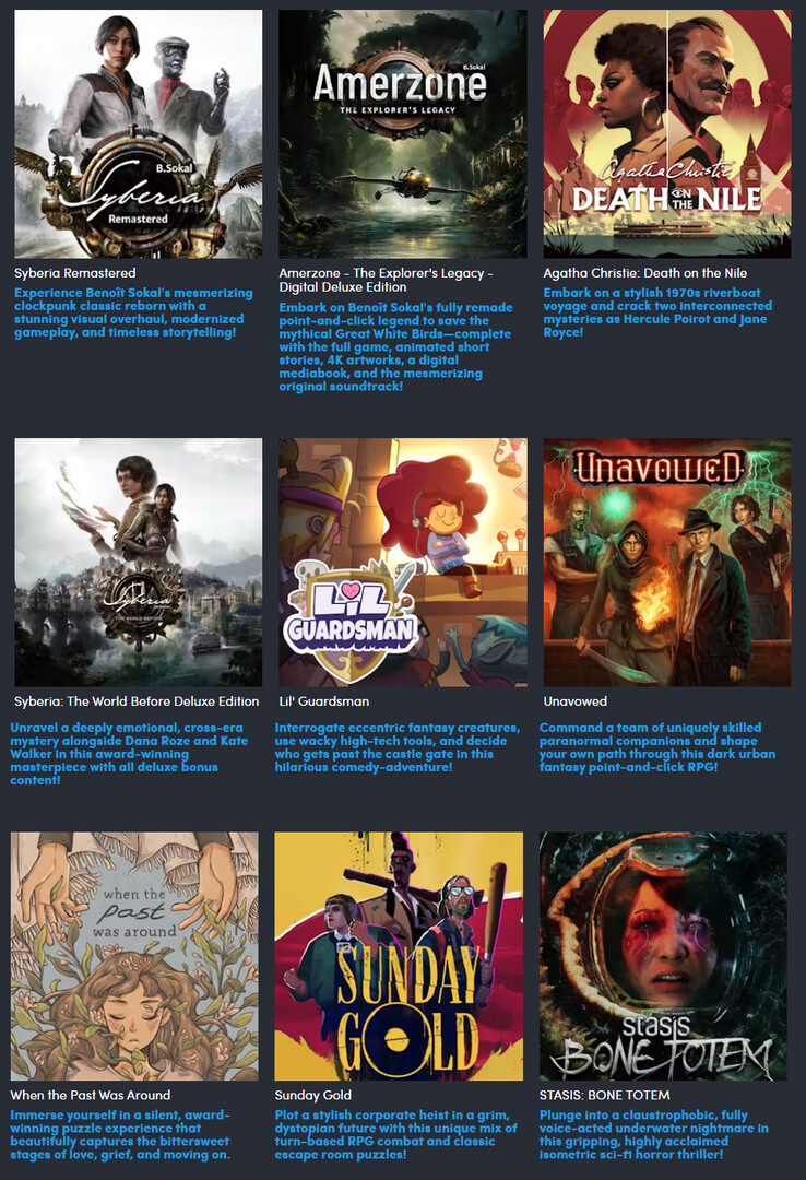 Alle spellen die deel uitmaken van het Point and Click-pakket