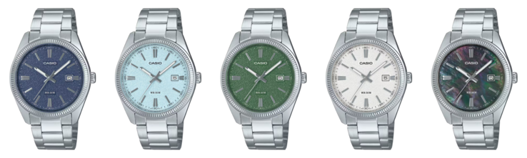 Van links naar rechts: de Casio MTP-1302DA-2A1V, MTP-1302DA-2A2V, MTP-1302DA-3AV, MTP-1302DA-7AV en MTP-1302DS-1AV horloges. (Afbeeldingsbron: Casio)