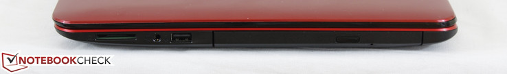 Rechts: SD-kaartlezer, 3.5-mm-combo-audio, USB 2.0, DVD-lezer
