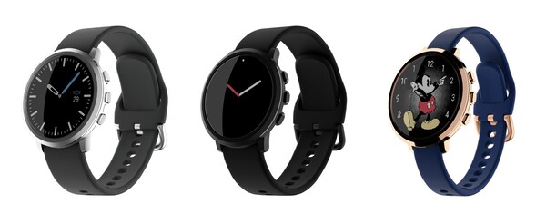 Pebble Round 2 in geborsteld zilver, mat zwart en gepolijst roségoud. (Afbeelding bron: Repebble)