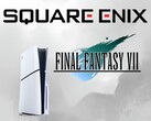 Square Enix en Final Fantasy 7 logo's naast PS5 (Afbeelding bron: Square Enix, Sony PlayStation)