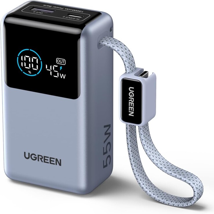 De Ugreen 55W Power Bank 10.000 mAh met geïntegreerde kabel. (Afbeeldingsbron: Amazon)