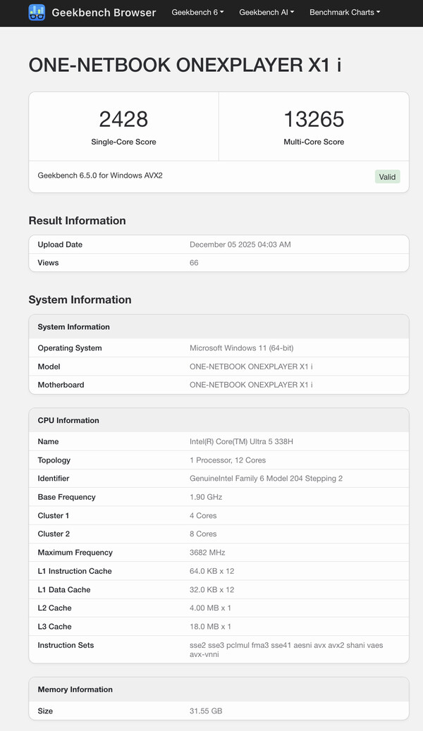 (Afbeeldingsbron: Geekbench)