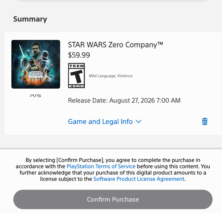 Disclaimer van de PlayStation Store vóór aankoop.