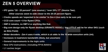 AMD Zen 5 informatie. (Bron: RedGamingTech)
