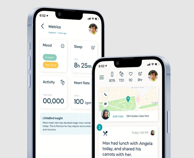 Met de Littlebird Marlon app kunnen ouders de hartslag, locatie en meer van een kind op hun telefoon volgen. (Bron: Littlebird Connected Care)