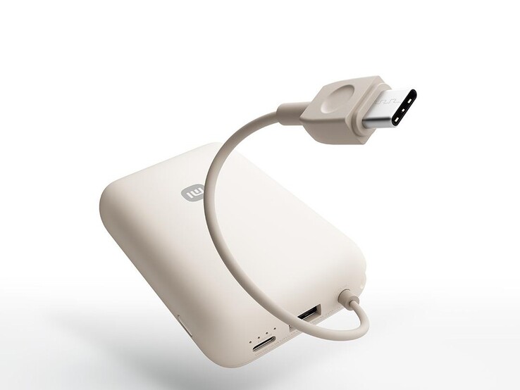 De powerbank heeft een ingebouwde USB-C kabel en extra USB-C en USB-A poorten