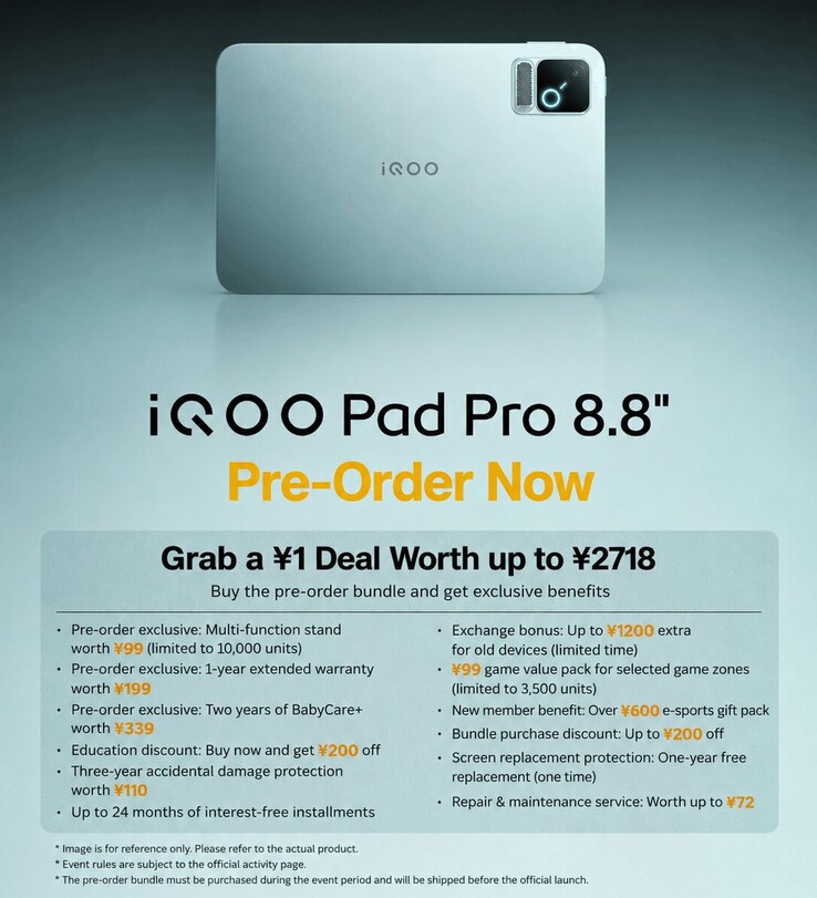 Pre-orderaanbieding voor de iQOO Pad Pro 8,8-inch tablet met gebundelde voordelen