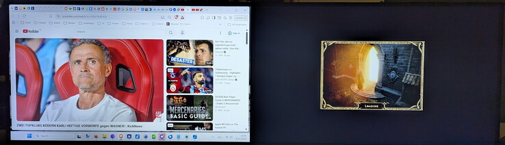 Beeld-naast-beeld: YouTube via een mini-pc aan de linkerkant en Diablo 2 via een gaming-laptop aan de rechterkant op hetzelfde beeldscherm