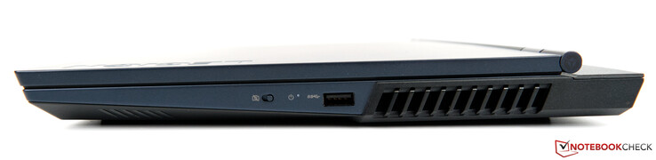 Rechts: E-shutter knop, USB-A 3.2 Gen 1