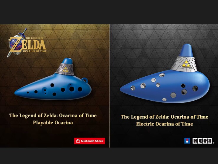 De akoestische (links) en elektronische ocarina’s (rechts) voor de remake van The Legend of Zelda: Ocarina of Time.