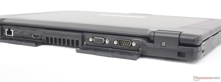 Achterzijde: RJ-45 (1 Gbps), USB-C 3.2 Gen. 2 met DisplayPort, USB-C met Thunderbolt 4 + DisplayPort + Power Delivery, HDMI, VGA, seriële RS232