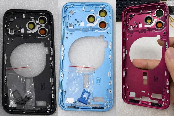 De vermeende achterpanelen van de iPhone 18 Pro. We kunnen niet bevestigen of de foto's/onderdelen echt zijn.