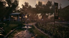 Een gedetailleerde buitenomgeving van Mukti, met sfeervolle verlichting en omgevingsontwerp in een museale omgeving (Afbeelding bron: officiële website van Mukti)