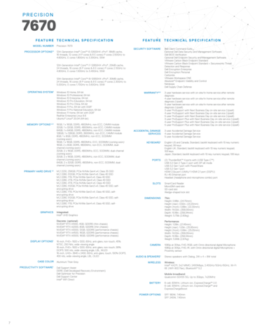 Precision 7670 specificaties (Bron: Dell)