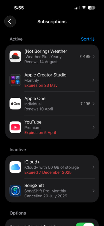 Ik betaal maandelijks 195 INR in India voor de volledige bundel Apple One - gebruikers in de VS moeten $19,95 betalen.