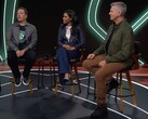 Phil Spencer (links), Sarah Bond (midden), en Matt Booty (rechts) in een Xbox podcast. (Afbeeldingsbron: Xbox op YouTube)