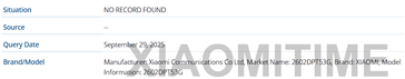 GSMA-database met modelnummers voor Xiaomi 17T (Afbeeldingsbron: XiaomiTime)