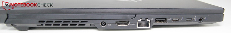 Links: voeding, HDMI, LAN, USB-A 3.2 Gen 2, USB-C 3.2 Gen 2, Thunderbolt 4, hoofdtelefoonaansluiting
