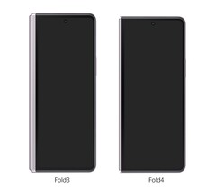 De Galaxy Z Fold3 naast een afbeelding van de Galaxy Z Fold4. (Beeldbron: @UniverseIce)