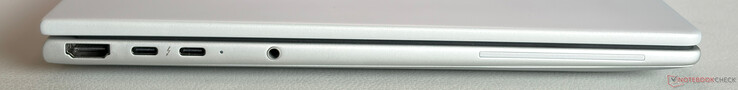 Links: HDMI 2.1, 2x USB-C 4.0 met Thunderbolt 4 (40 Gbps, DisplayPort 2.1, stroomvoorziening), 3,5 mm stereo-aansluiting