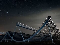 De CHIME-telescoop (Afbeeldingsbron: CHIME, Andre Renard, Dunlap Institute for Astronomy & Astrophysics, en Universiteit van Toronto; bijgesneden)