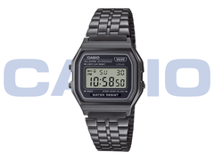 De Casio Vintage A158WETB-1A (afbeelding) heeft een zwart verchroomde kast. (Afbeeldingsbron: Casio)